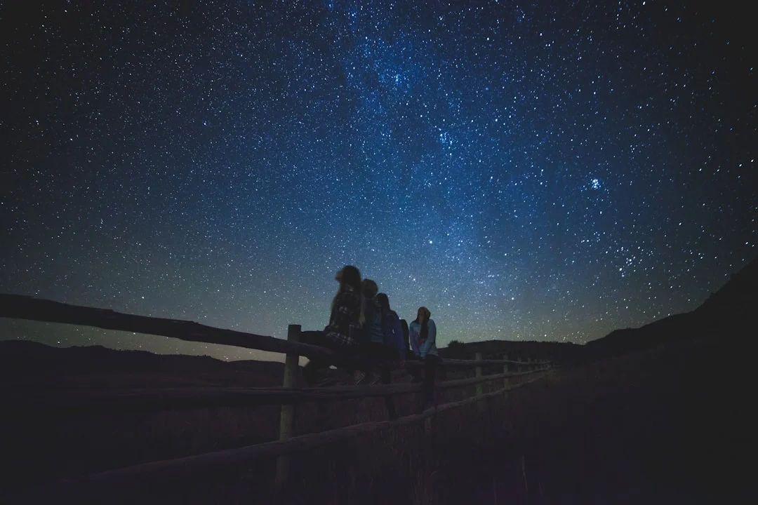 A couple looks up at the starry sky together