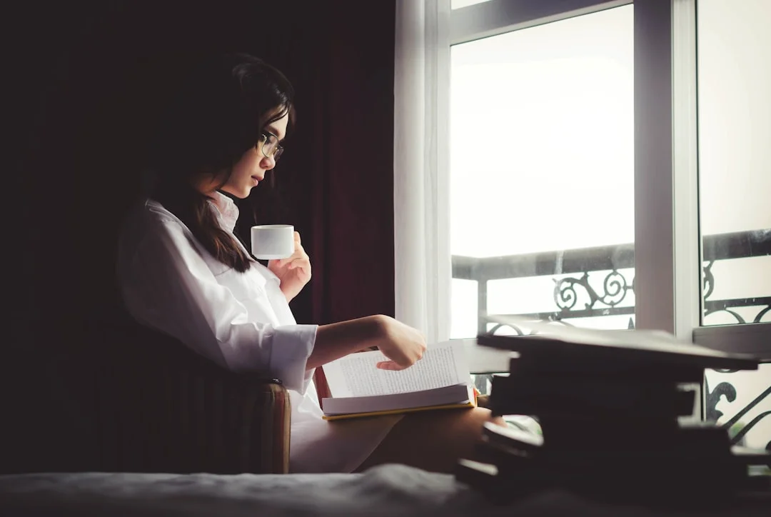 Woman writes in her diary and consciously reflects on her thoughts