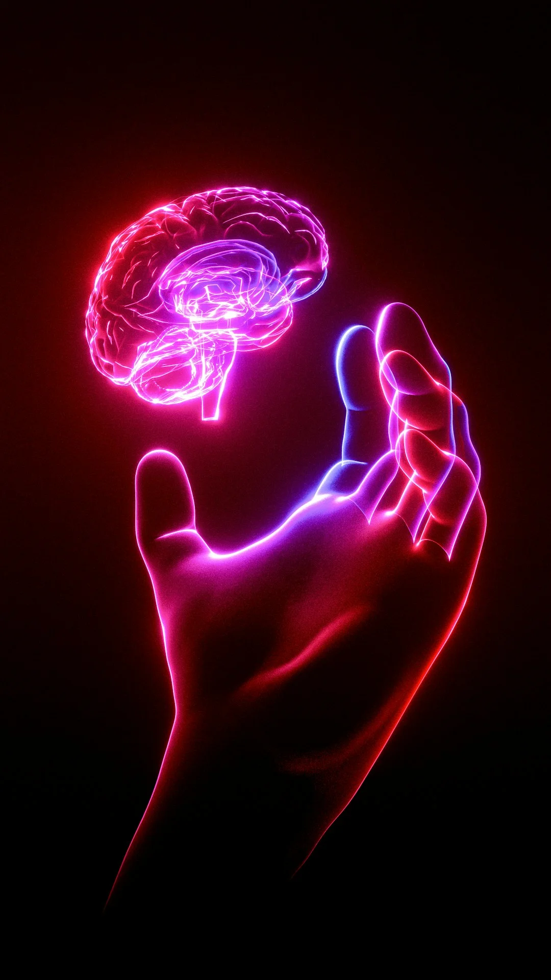 La mano di una persona che regge un modello di cervello luminoso