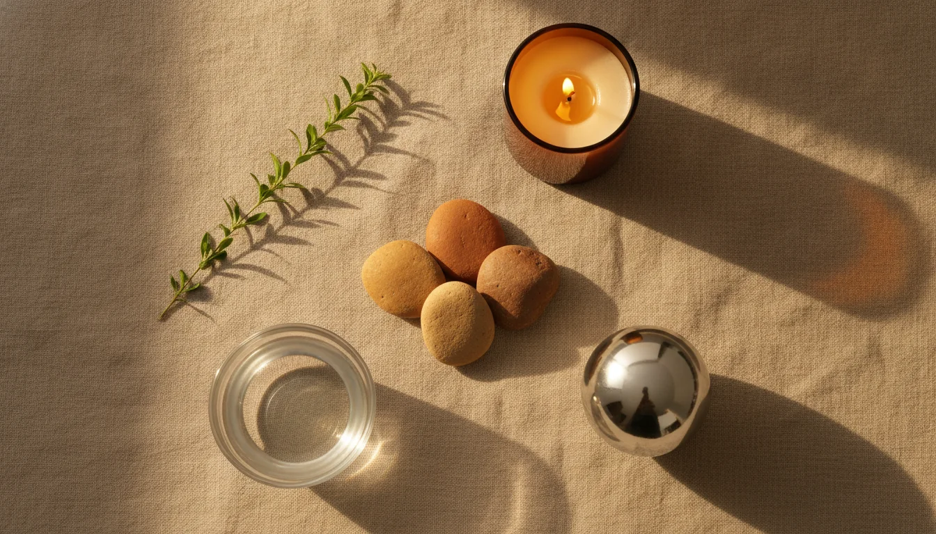 Symbolic representation of the five elements: Wood, Fire, Earth, Metal, and Water
