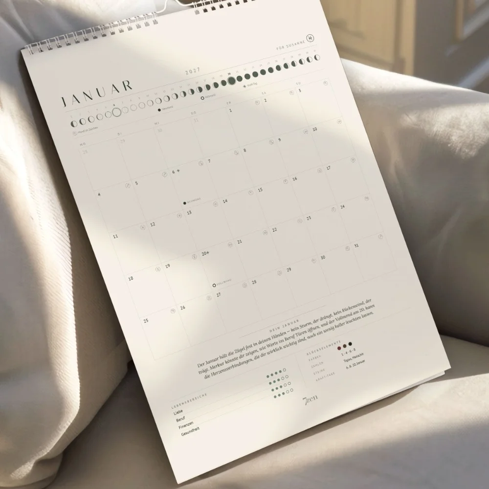 Astro-Jahreskalender 2027 von 7zen mit Mondphasen und persönlichen Impulsen
